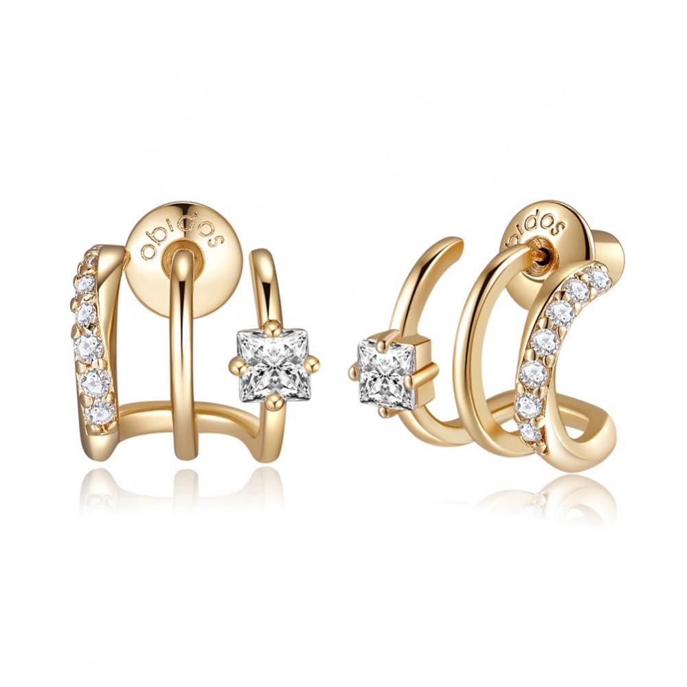 14K Gold Plated Illusion Stud Earrings for Women | Triple Huggie Hoop Earrings for One Hole| Trendy Simple Hypoallergenic Fashion Accessories Gold Jewelry Gifts for Womens