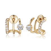 14K Gold Plated Illusion Stud Earrings for Women | Triple Huggie Hoop Earrings for One Hole| Trendy Simple Hypoallergenic Fashion Accessories Gold Jewelry Gifts for Womens