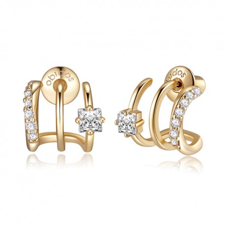 14K Gold Plated Illusion Stud Earrings for Women | Triple Huggie Hoop Earrings for One Hole| Trendy Simple Hypoallergenic Fashion Accessories Gold Jewelry Gifts for Womens