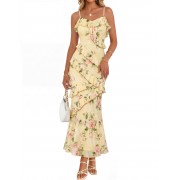 Summer Floral Wedding Guest Maxi Dress Women 2026 Vacation Formal Bodycon Spaghetti Strap Cocktail Party Long Dress