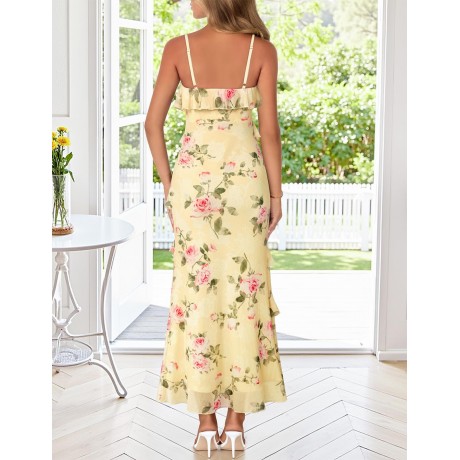 Summer Floral Wedding Guest Maxi Dress Women 2026 Vacation Formal Bodycon Spaghetti Strap Cocktail Party Long Dress