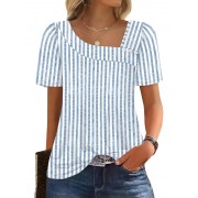 Womens Summer Tops Short Sleeve Shirts Square Neck Spring Outfits 2026 Fashion Clothing Blouses