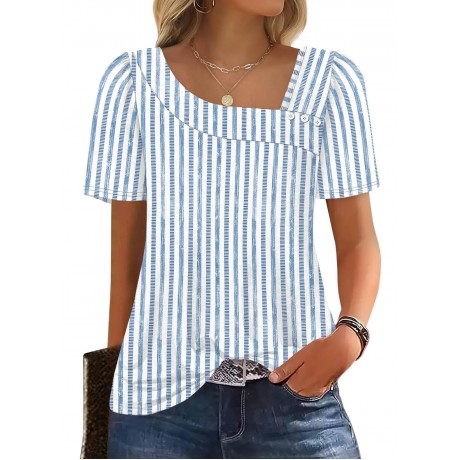 Womens Summer Tops Short Sleeve Shirts Square Neck Spring Outfits 2026 Fashion Clothing Blouses