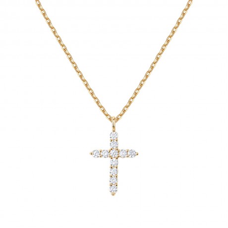 14K Gold Plated Cubic Zirconia Cross Necklace for Women | Cross Faith Pendant Necklaces