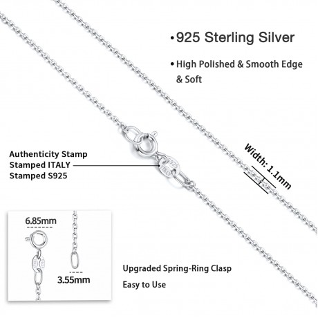 925 Sterling Silver Chain Necklace Chain for Women 1.1mm Cable Chains Necklace Upgraded Spring-Ring Clasp