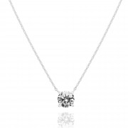 14K Gold Plated Crystal Solitaire 1.5 Carat (7.3mm) Cubic Zirconia Dainty Choker Necklace | Gold Necklaces for Women