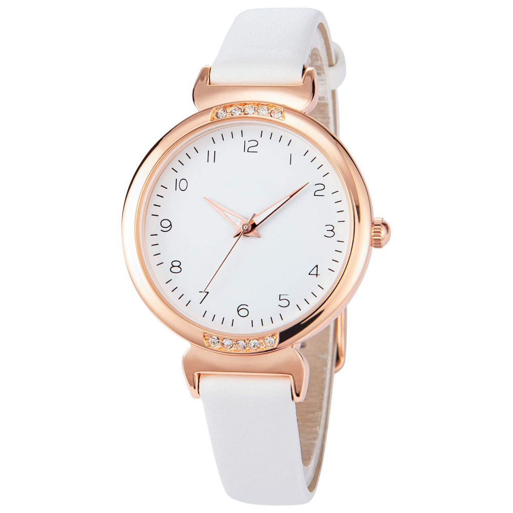 Women's Silicone Sports Watch - Crystal Accented Leather Strap Analog Display