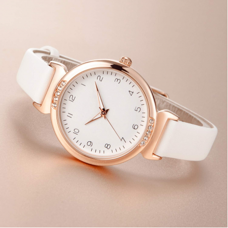 Women's Silicone Sports Watch - Crystal Accented Leather Strap Analog Display