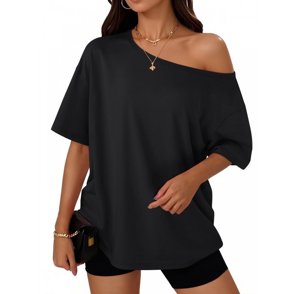 Womens Off the Shoulder Tops Oversized Summer Spring T-Shirts 2026