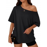 Womens Off the Shoulder Tops Oversized Summer Spring T-Shirts 2026