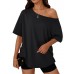 Womens Off the Shoulder Tops Oversized Summer Spring T-Shirts 2026
