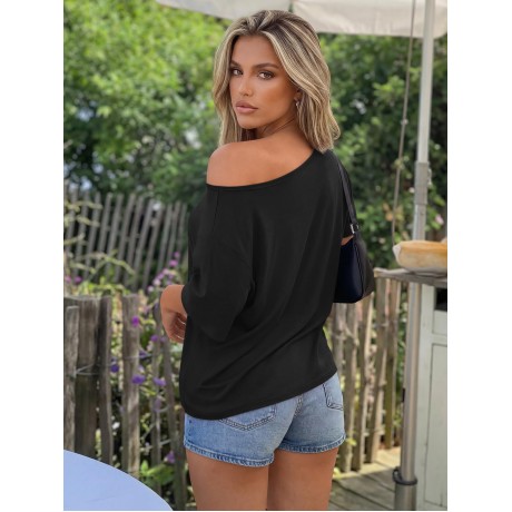 Womens Off the Shoulder Tops Oversized Summer Spring T-Shirts 2026