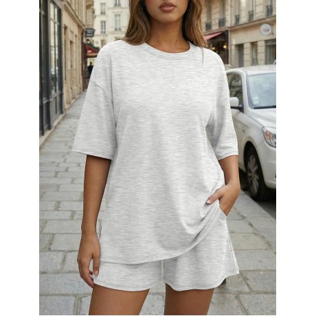 2 Piece Summer Set Oversized Top & Loose Fit Shorts with Pockets