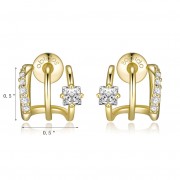 14K Gold Plated Illusion Stud Earrings for Women | Triple Huggie Hoop Earrings for One Hole| Trendy Simple Hypoallergenic Fashion Accessories Gold Jewelry Gifts for Womens