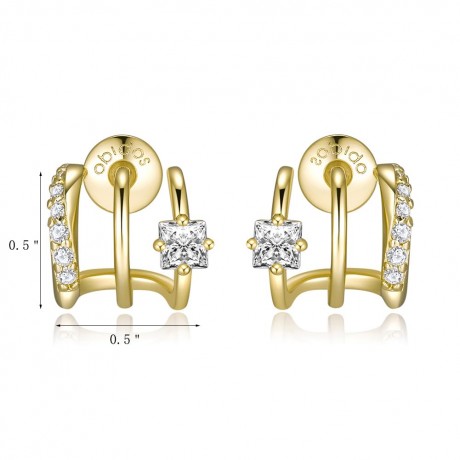 14K Gold Plated Illusion Stud Earrings for Women | Triple Huggie Hoop Earrings for One Hole| Trendy Simple Hypoallergenic Fashion Accessories Gold Jewelry Gifts for Womens