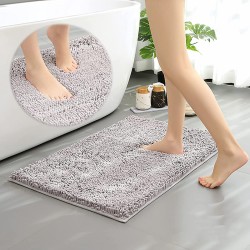 Bathroom Rugs, Water Absorbent and Soft Plush Bath Mat Dry Fast Machine Washable Non-Slip Bath Rug for Tub, Shower, and Room (Light Grey, 17"×24")