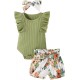 Baby Girl Clothes Infant Summer Outfits Set Ruffle Sleeve Romper Floral Pants 3PCS Bodysuit +Shorts +Headband