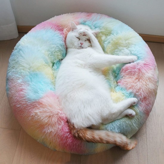 Dradient Coloful Donut Round Calming Dog Cat Bed 